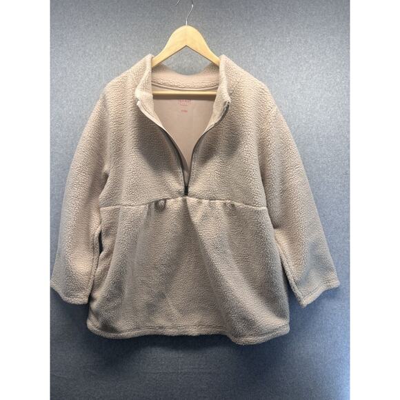 Isabel Maternity Sweater Jacket Half Zip Empire Cream Color Pockets Large NWT - Picture 2 of 9